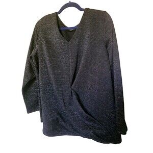 Alfani Plus 2X Black Metallic Sparkle Twist Front Top – Elegant Evening Blouse